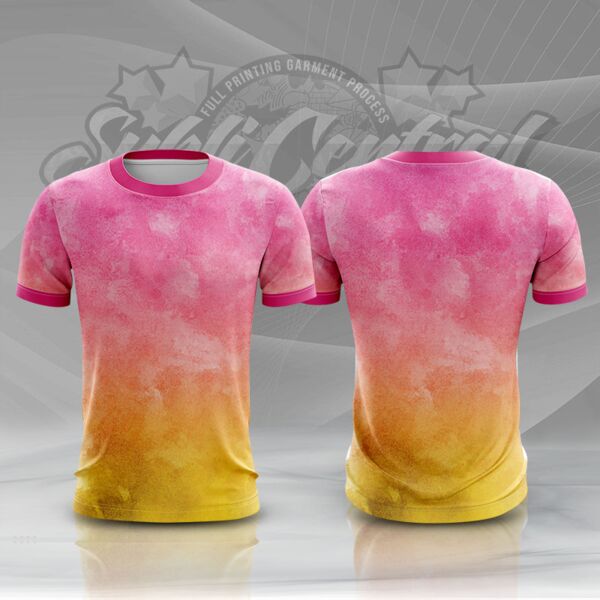 Pink Gradient Water Color Full Print Roundneck Shirt Thumbnail