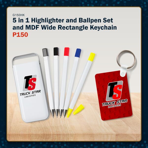 5 in 1 Highlighter and Ballpen Set and MDF Wide Rectangle Keychain Thumbnail